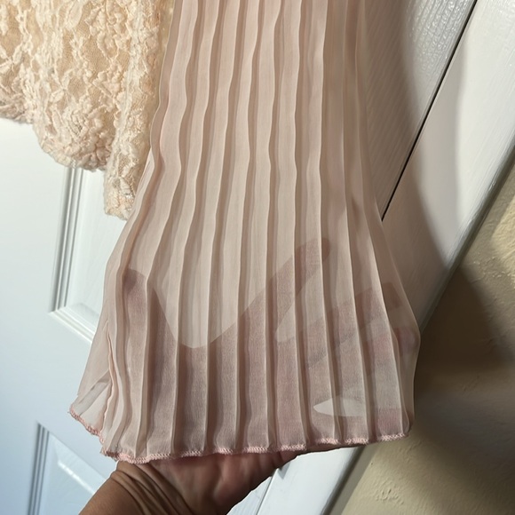 Pinky feminine sheer floral lace chiffon pleated bishop sleeve pullover pink L - Picture 7 of 14